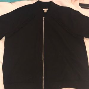 NWOT bomber jacket with ruffle detail
